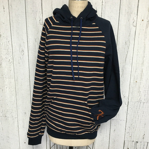 Gilet capuchon rayé marine avec manche marine  Homme